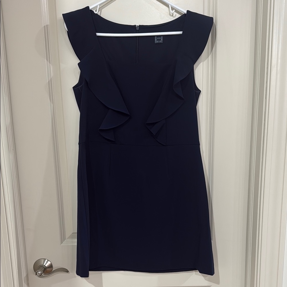 French Connection Navy Whisper Square Neck Ruffled Mini Dress